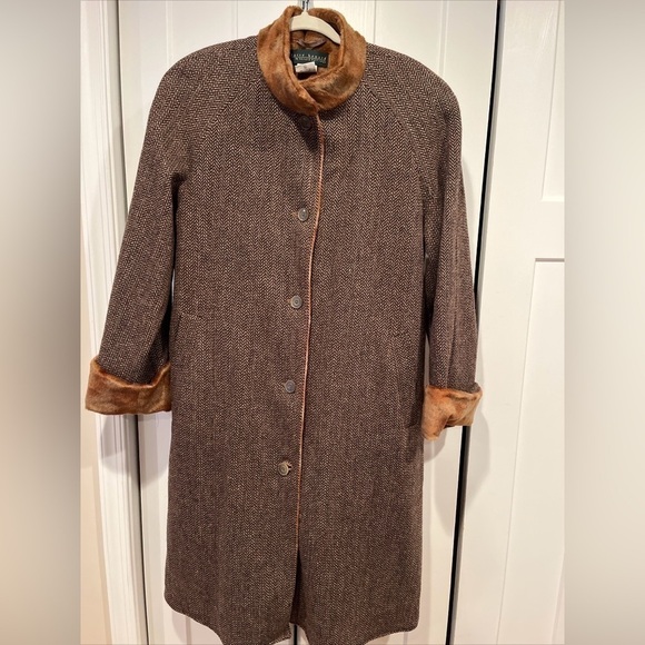 Harve Bernard Tweed Womens Full Length 100% Wool Coat  Size 14 Faux Fur Lining - Picture 1 of 14